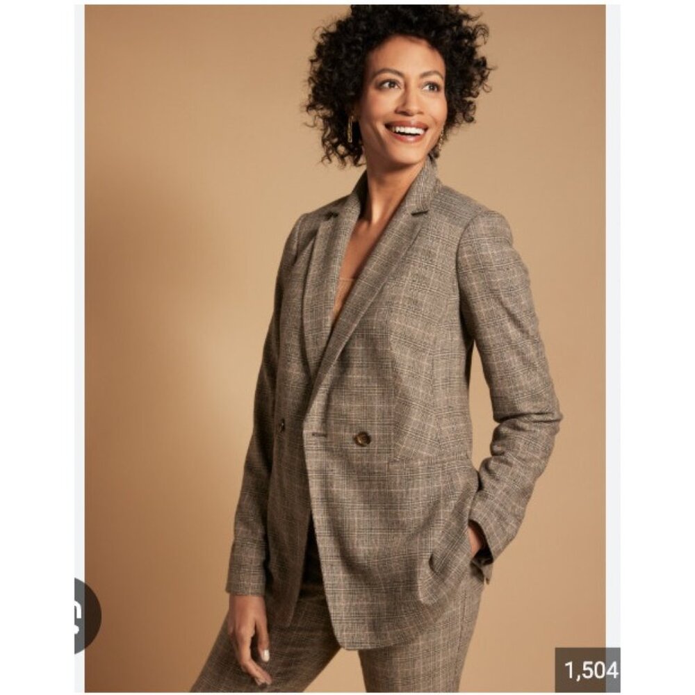 Talbots Blazer Womens 4 Brown Plaid Glen Check Italian Fabric Two Button 370362